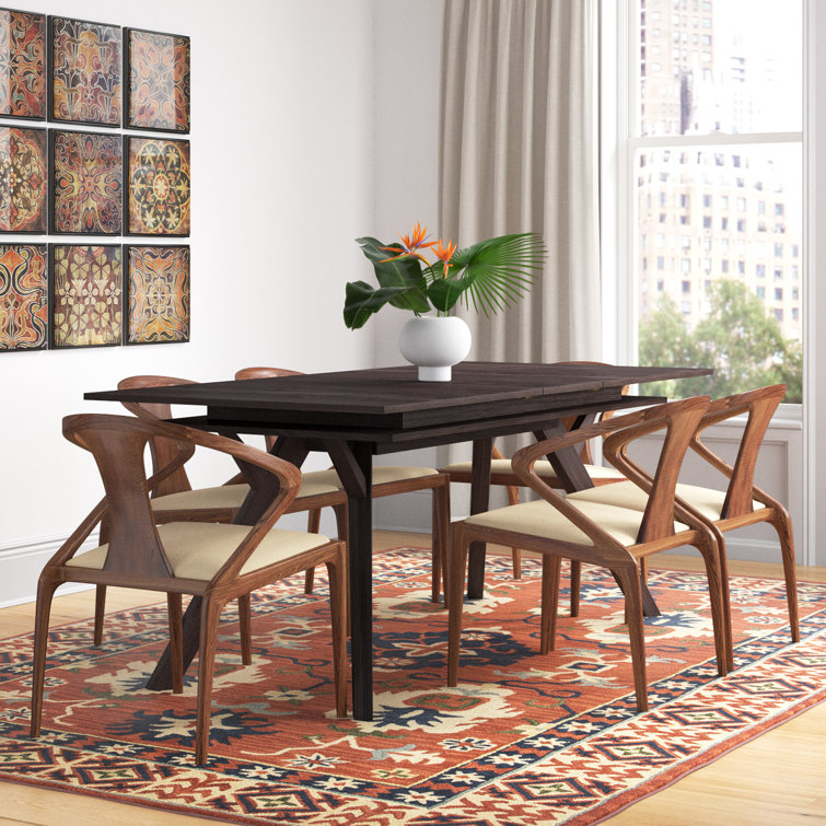 Dark wood extending best sale dining table and chairs